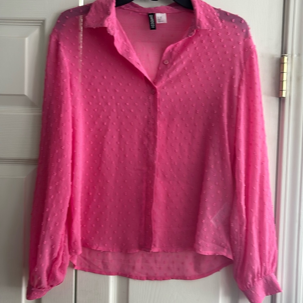 Beautiful pink, sheer blouse!